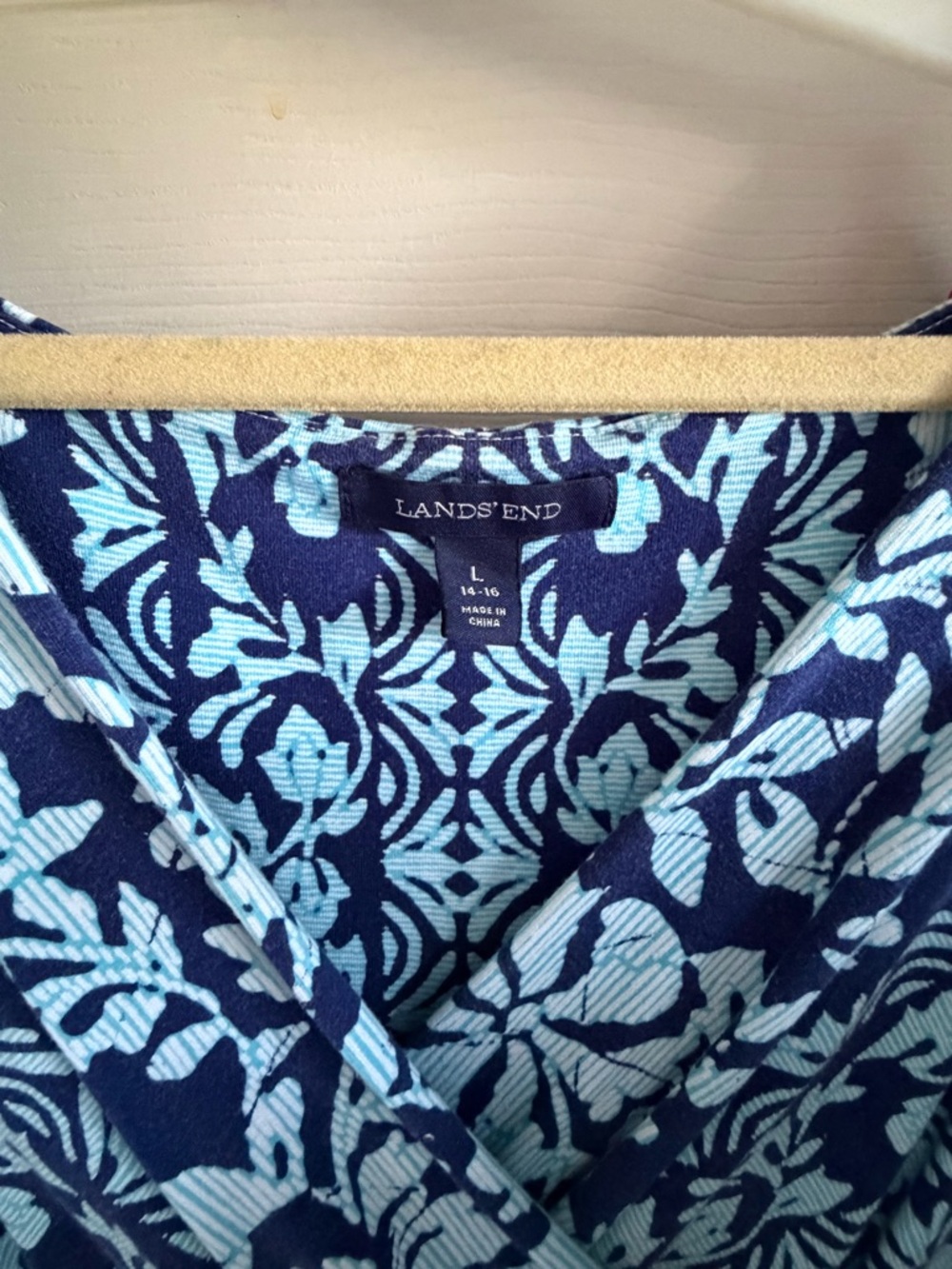 Lands End Navy and Light Blue okay pattern Wrap Midi Dress - Picture 2 of 4
